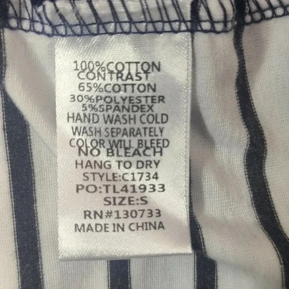 Umgee Tie Front Contrast Top Blouse Women's Small Navy Blue White Stripes - Picture 4 of 5